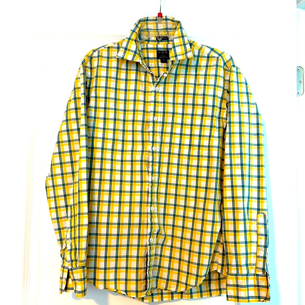J Crew Yellow and blue plaid men’s button down